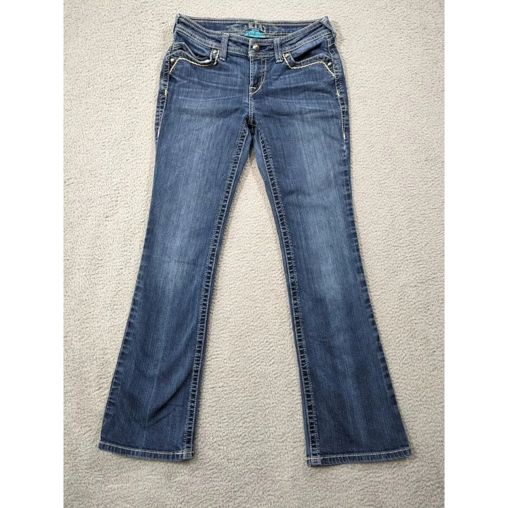 Ariat Jeans Womens 28 Turquoise Whipstitch Boot Flap Pockets Western Blue - Picture 1 of 16